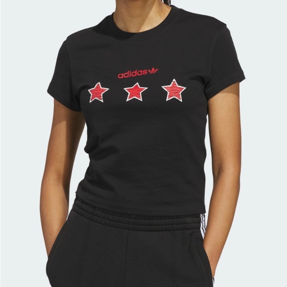 Adidas Women's Cyling Tee with Red Star Accents - Picture 1 of 7